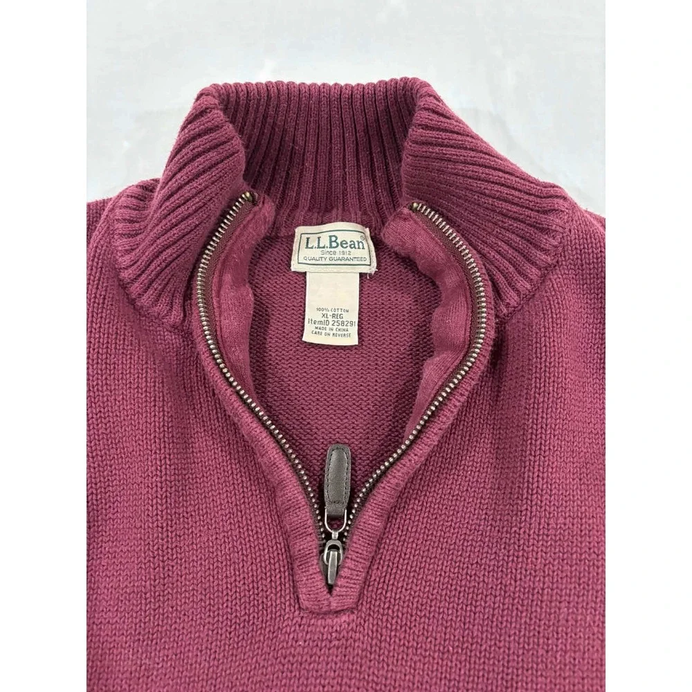 LL Bean Mens Burgundy 100% Cotton‎ 1/4 Zip Sweater XL REG